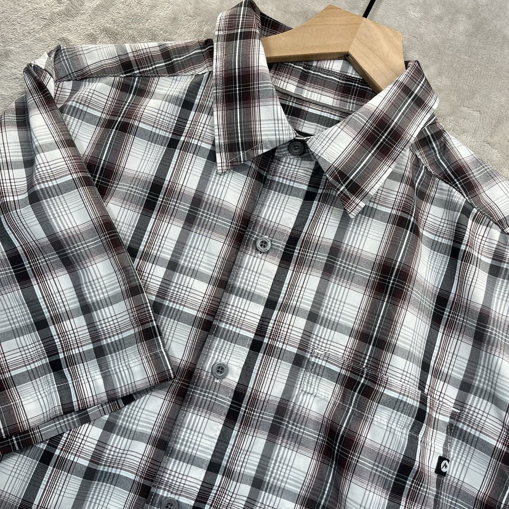 Marmot Button Down Shirt M Short Sleeve Brown Plaid Mens